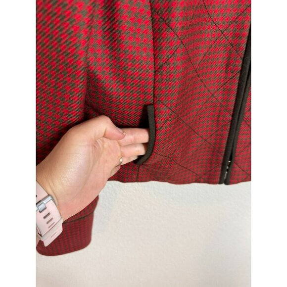 Worth Women's Blazer Jacket Size 4 Wool Houndstooth Quilted Red Career Full Zip - Picture 8 of 12